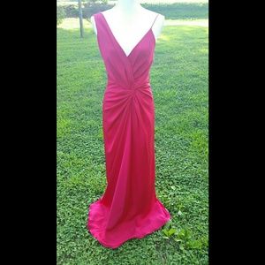 Nicole Miller Fuschia Ruched Back Silk Gown